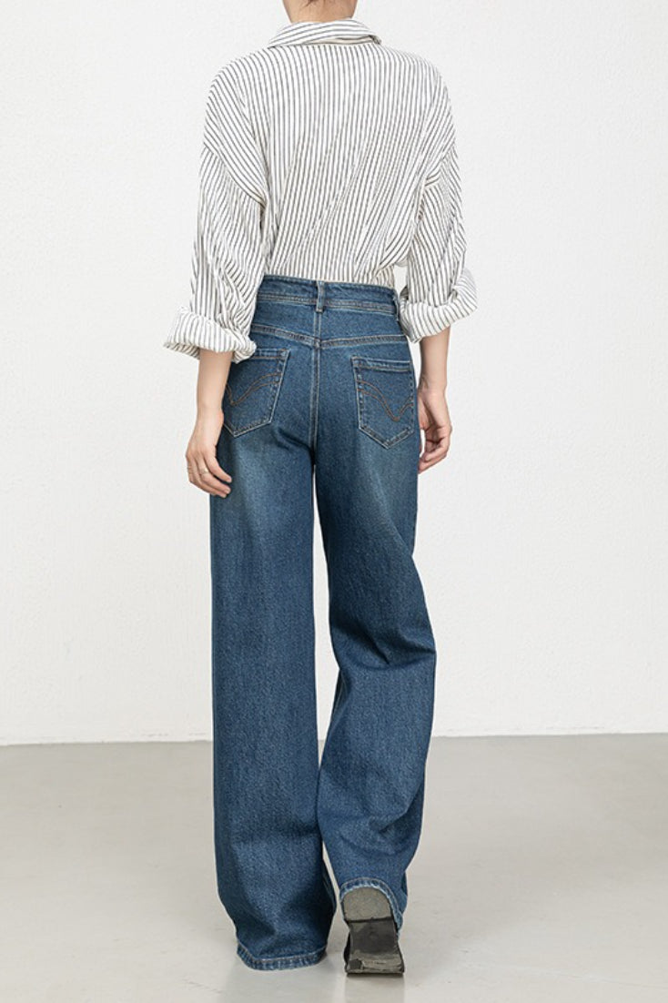 High-Waist Floral Flared Denim Jeans