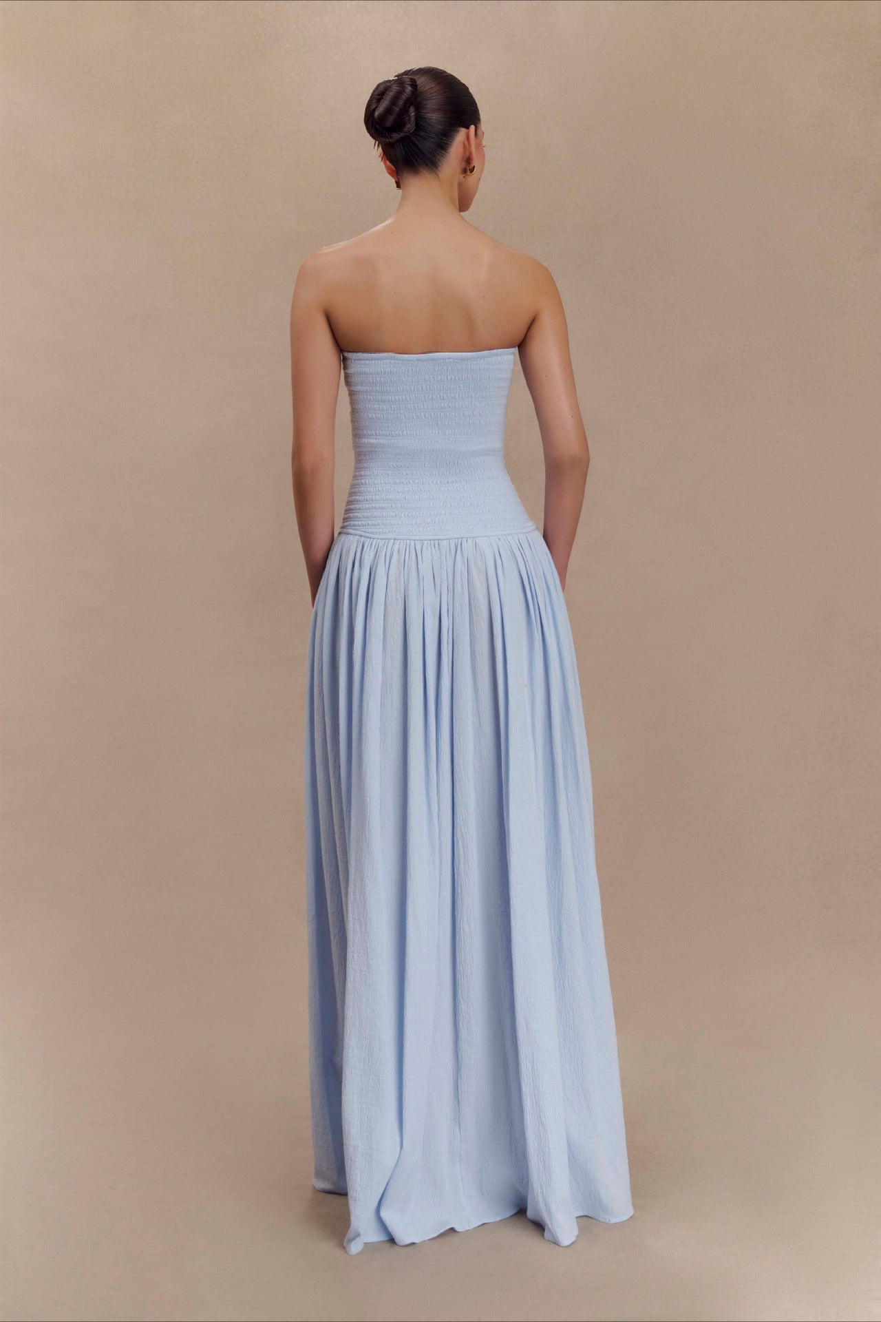 Strapless Ruched High Split Flowy Maxi Prom Dress