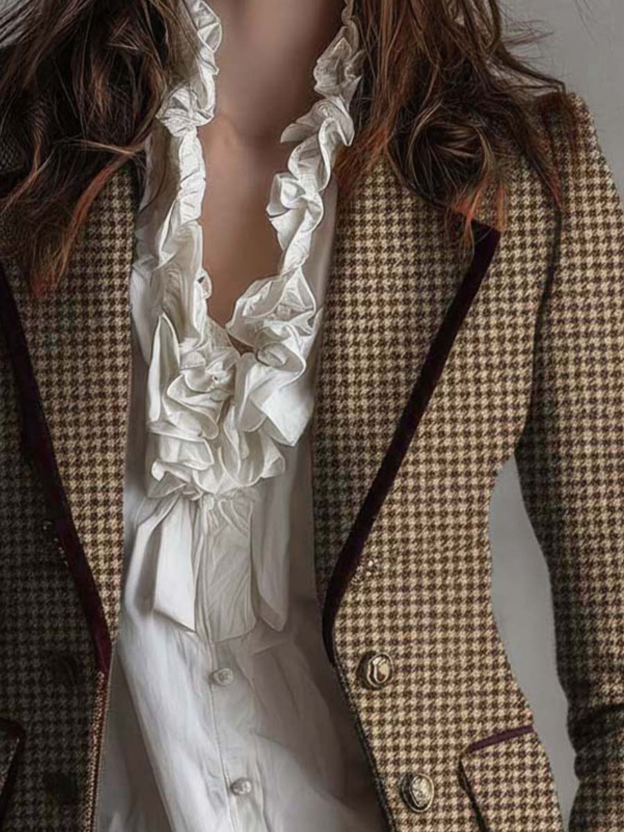Houndstooth Notch Lapel Tweed Blazer