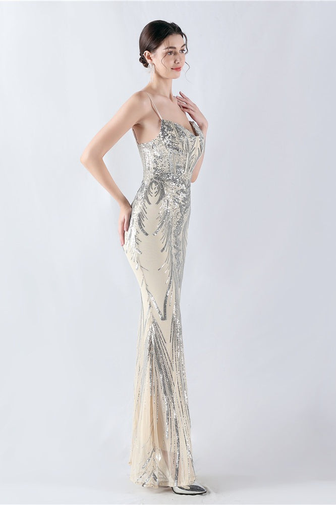 Sequin Spaghetti Strap Sweetheart Mermaid Formal Gown
