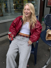 Vintage Stripe Embroidery Relaxed Double Waist Pants