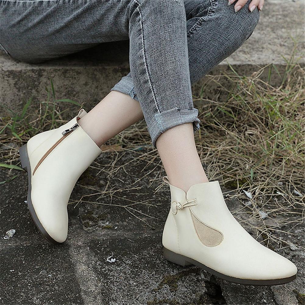 Mori Style Elegant Ankle Booties Low Heel Handmade Work Combat Boots Black/Coffee/Beige