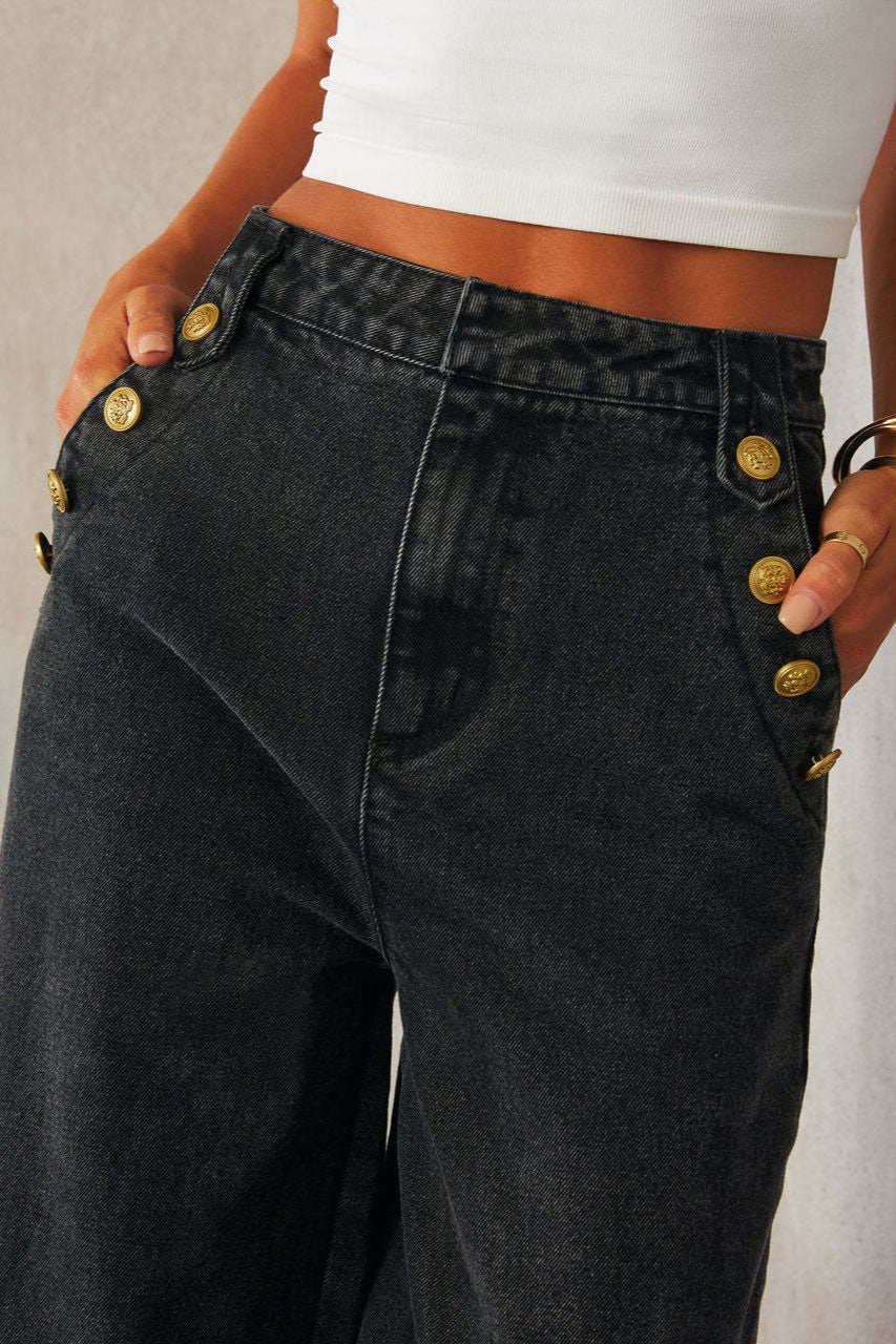 Denim Vest Wide Leg Crop Top Two Piece Pants Set