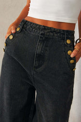 Denim Vest Wide Leg Crop Top Two Piece Pants Set