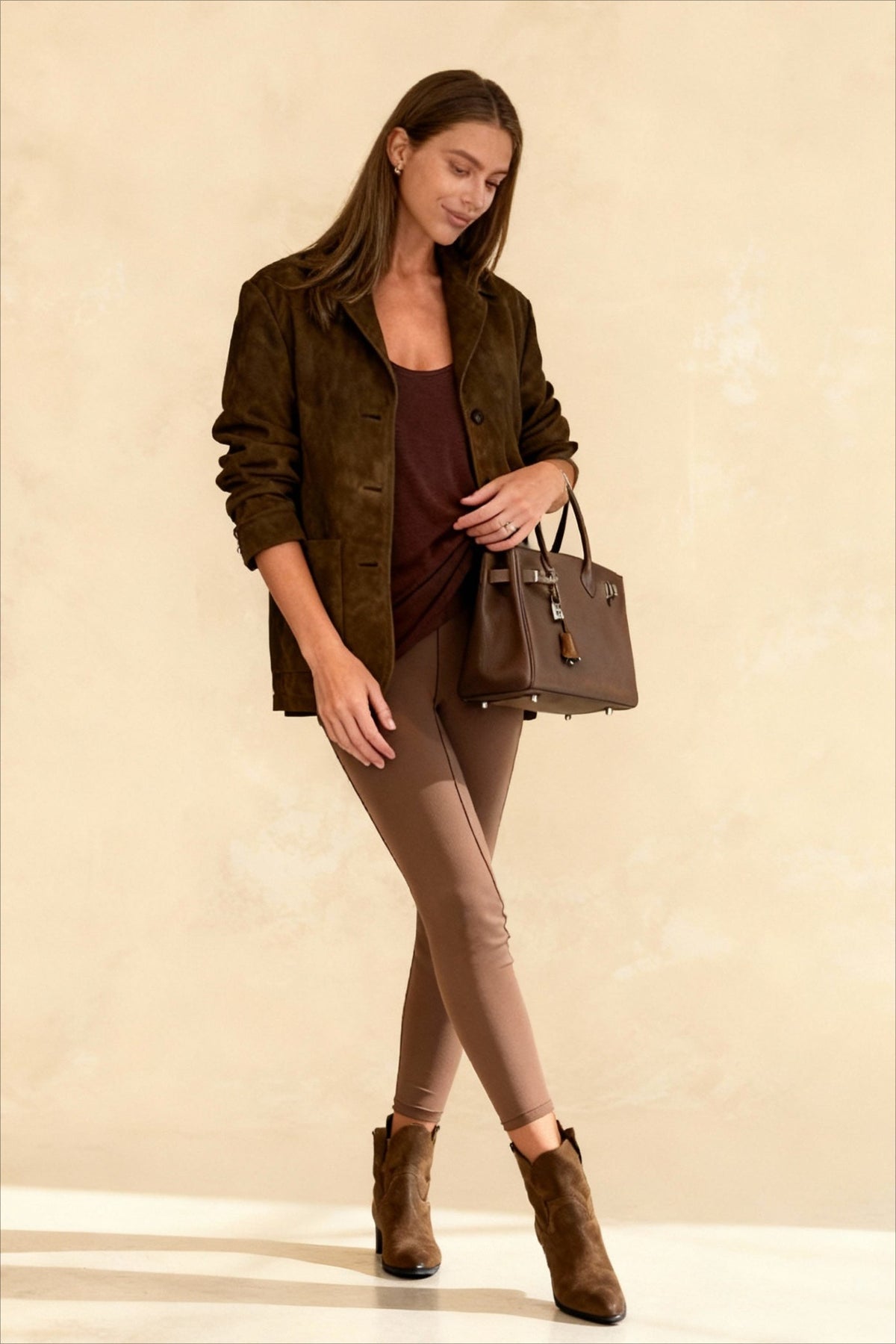 Suede Look Notched Lapel Button Front Patch Pocket Jacket 3
