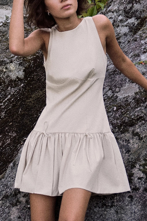 Solid Velvet Bow Embellished Sleeveless Mini Dress - View 4