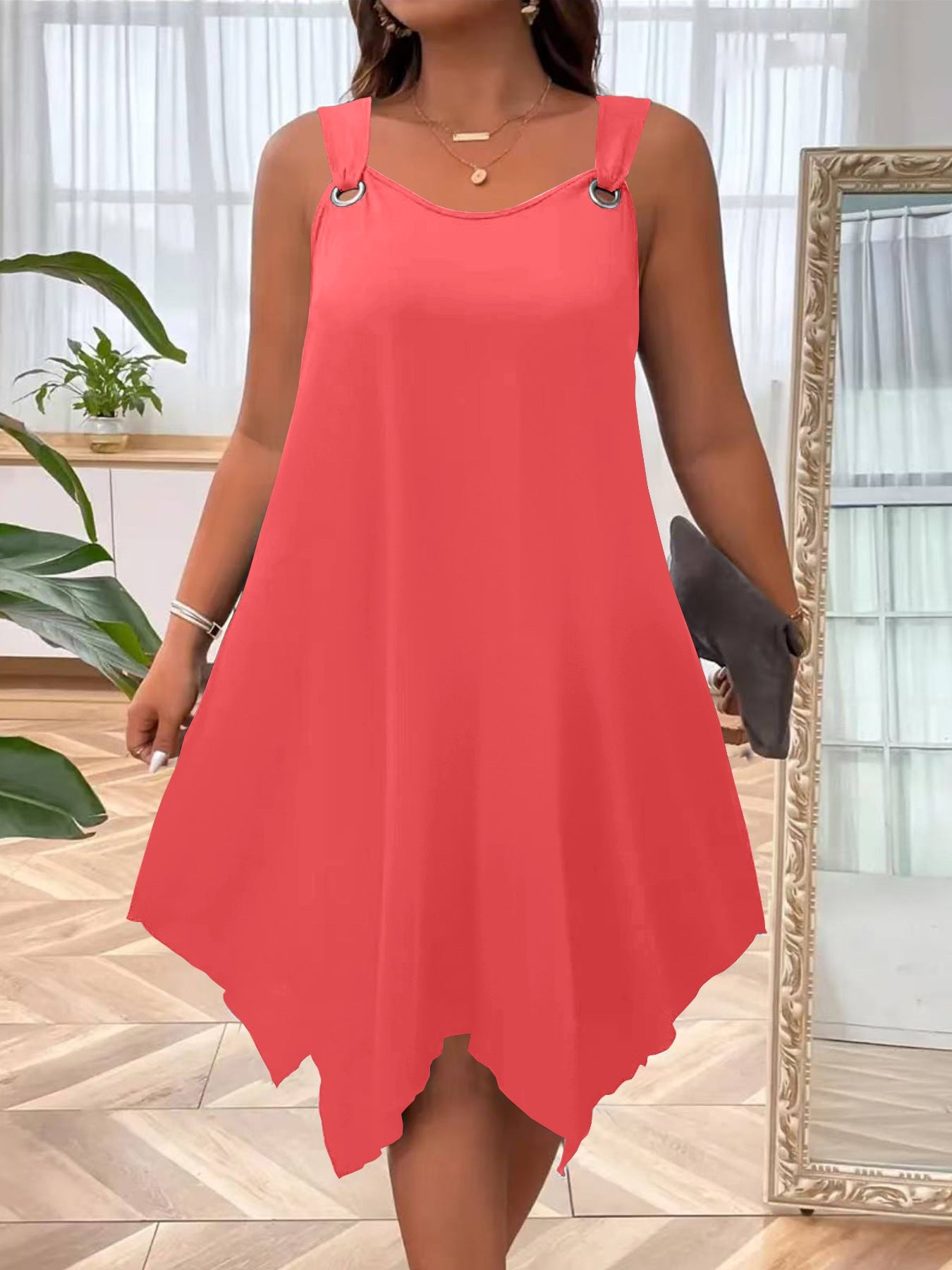 Sleeveless Handkerchief Hem A-Line Midi Dress 11