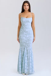 Tie Waist Sling Embroidered Mermaid Lace Dress 4