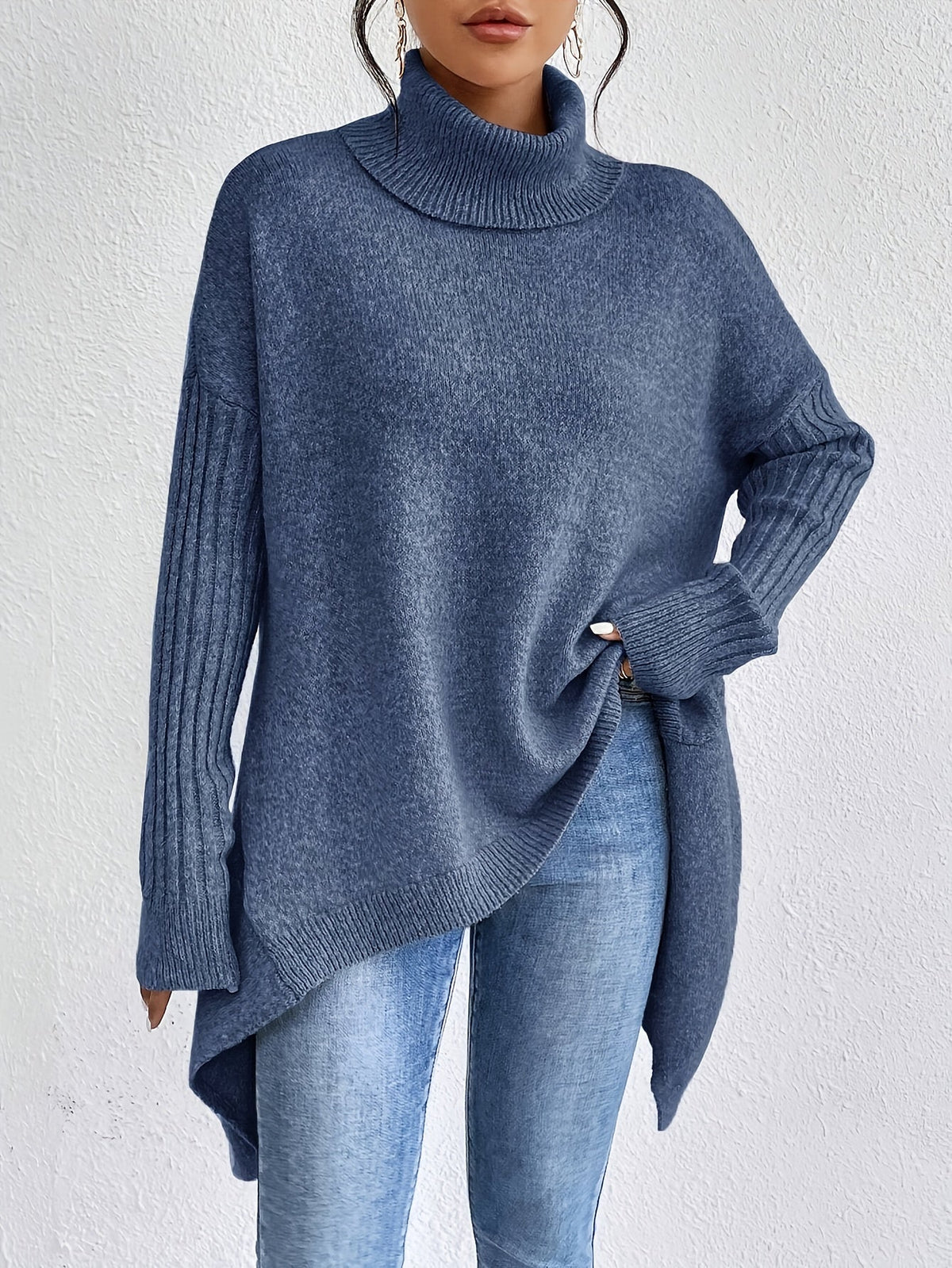 Turtleneck Long Sleeve Oversized High Low Sweater