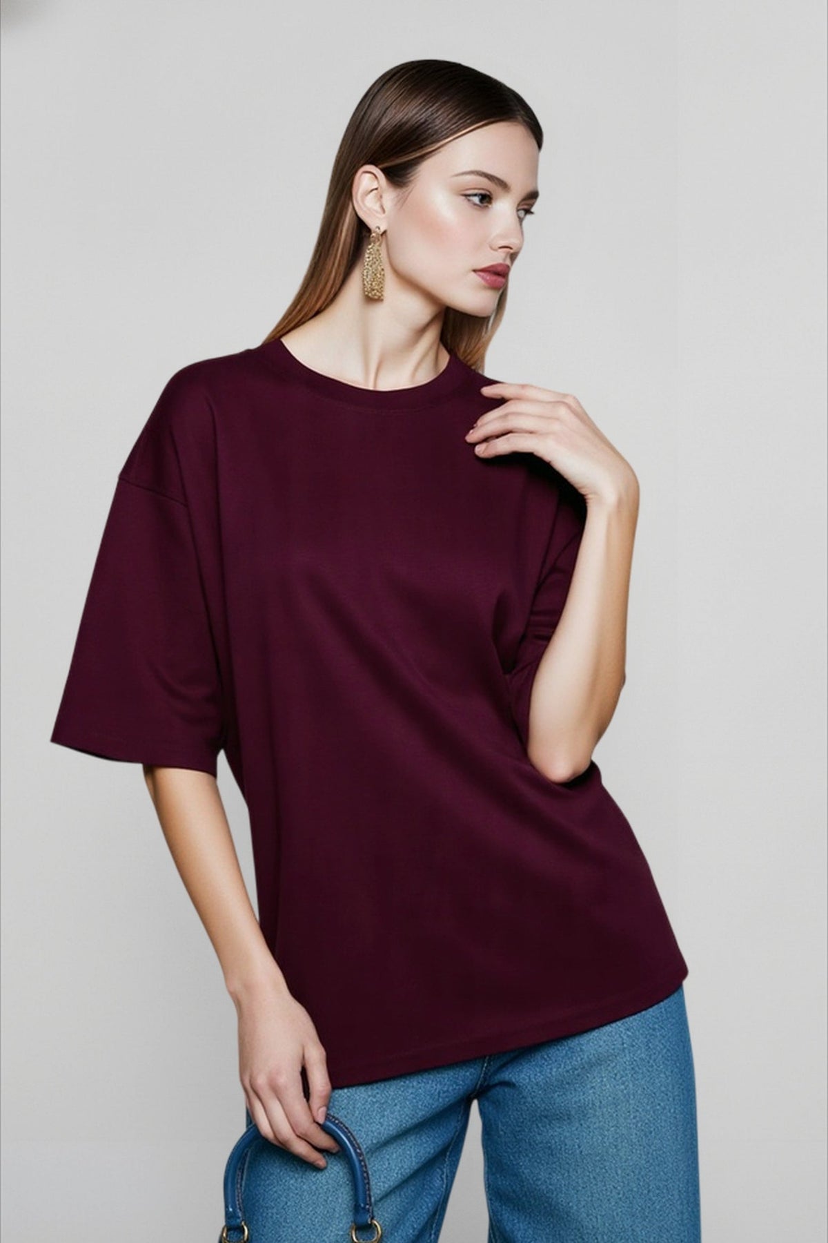 Crew Neck Drop Shoulder Half Sleeve Oversized T-Shirt
