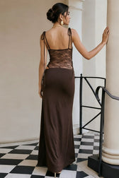 Lace Panel Cami Lace-Up Waist Cutout Lace Dress