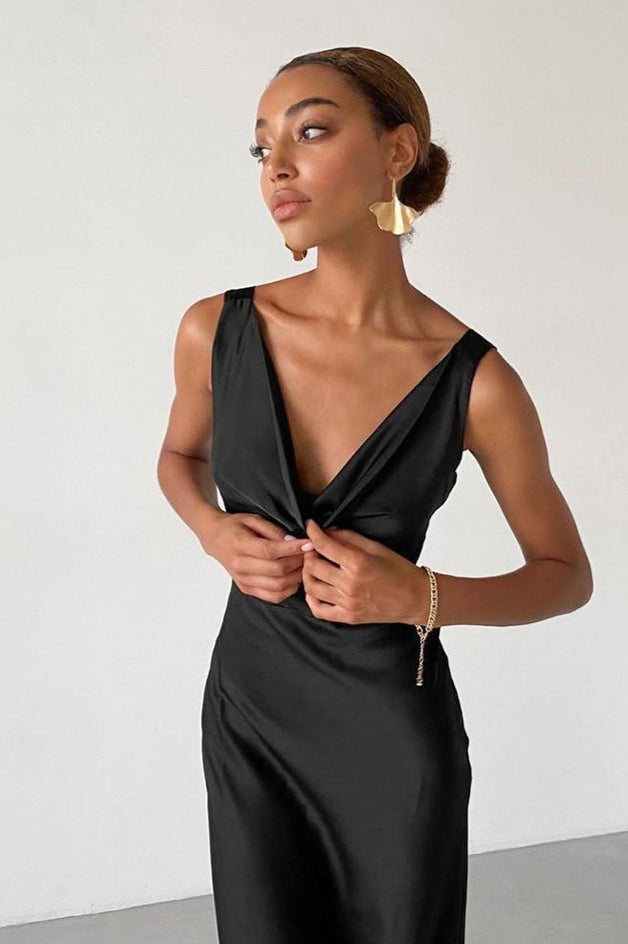 Satin Cowl Neck Sleeveless Bodycon Mermaid Maxi Gown