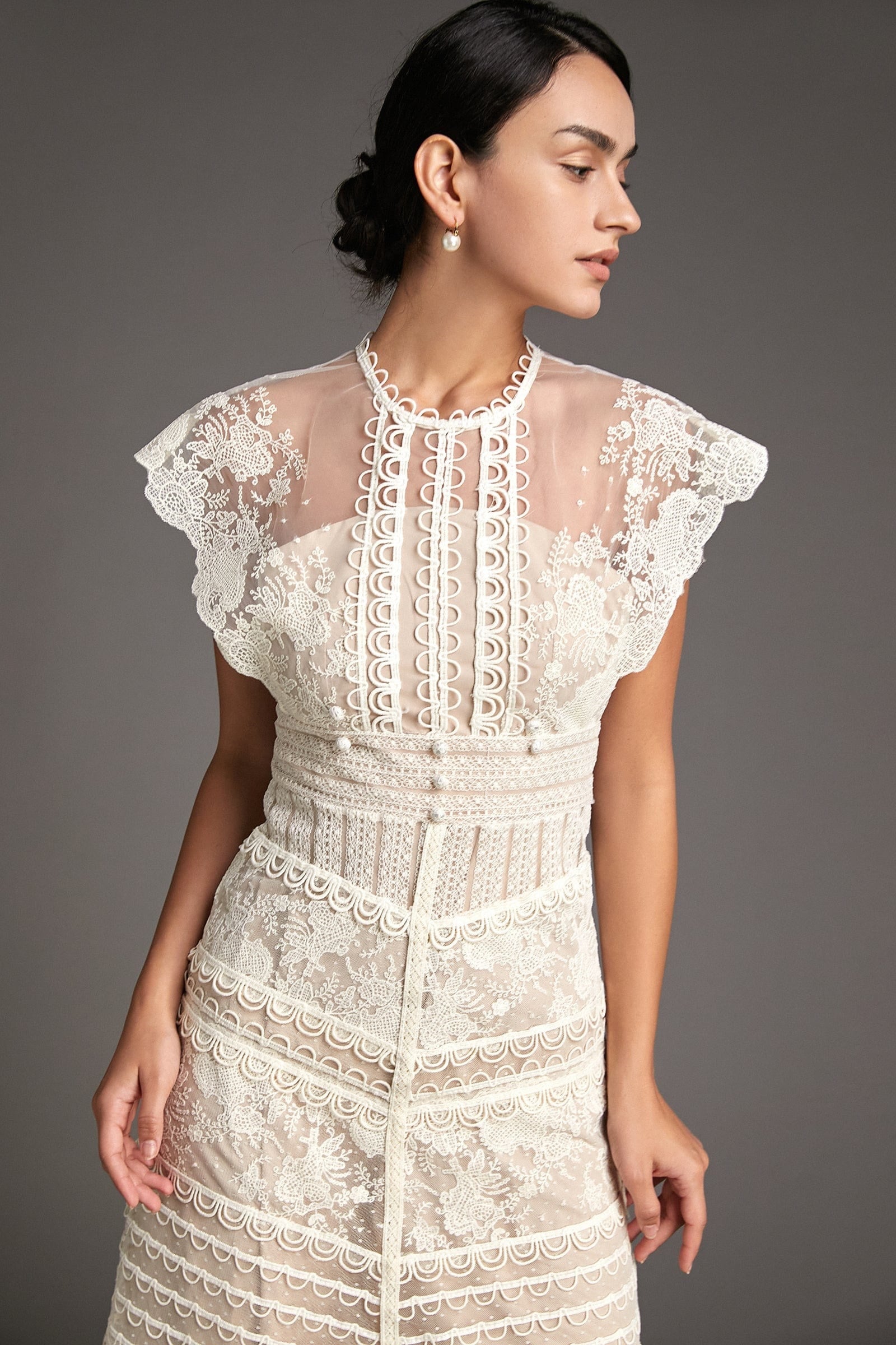 Flower Lydia Embroidered Mesh Midi Dress