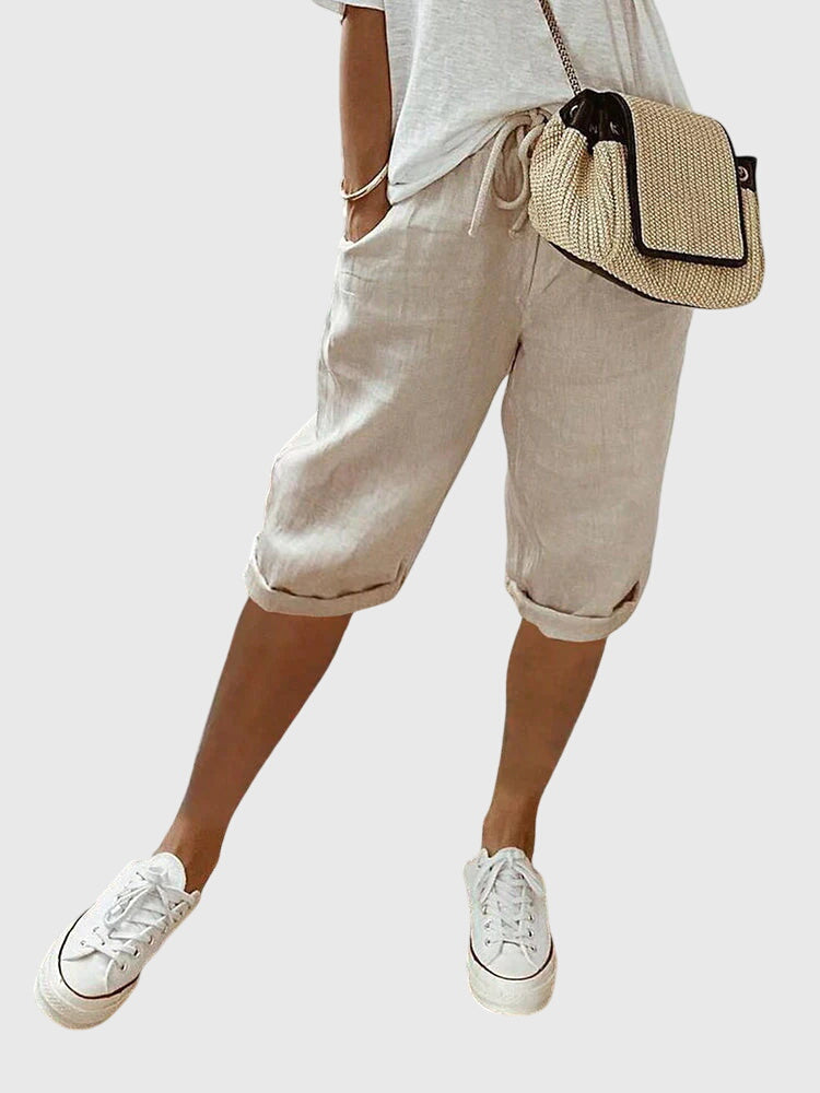 Drawstring High Waist Cuffed Bermuda Shorts