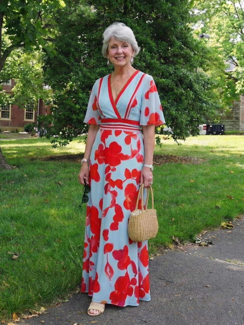 V-Neck Flutter Sleeve Floral Maxi Dress