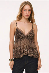 Leopard Chiffon Ruffled Cami Top