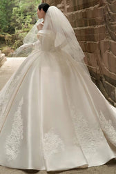 Strapless Satin Cathedral Train Wedding Dress in White - View 4