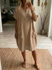 Short Sleeve Pocket Shift Midi Dress 4