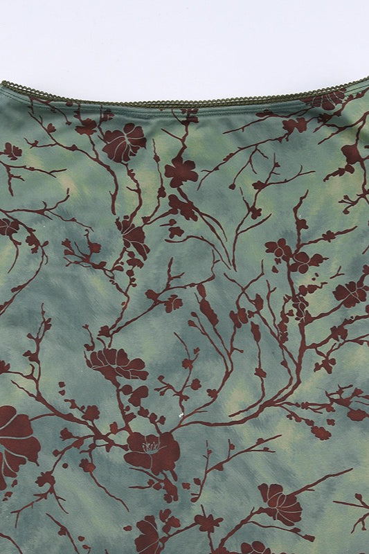 Floral Print Low Waist Color Block A-Line Skirt