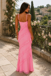 V Neck Open Back Side Split Wave Slim Slip Dress