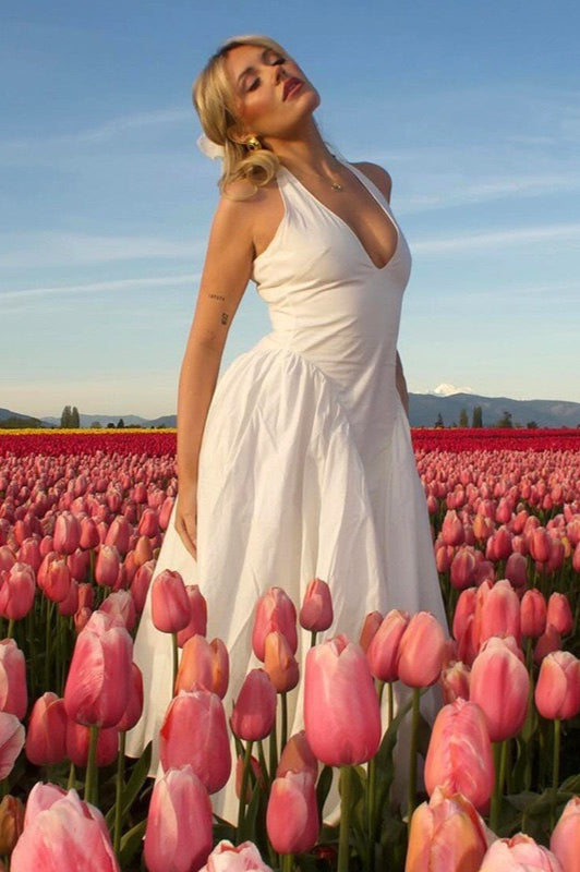 Draped Halter Maxi Party Dress