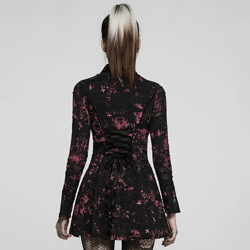 Gothic Printed Elastic Ripped Knitted Dress