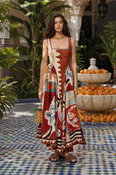 Printed Linen Patchwork Slip Dress