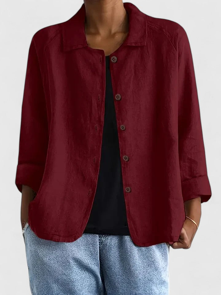 Collared Long Sleeve Button Front Linen Look Shirt