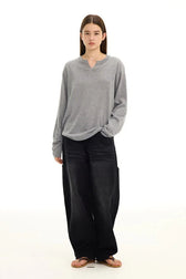 Tencel Wool V Neck Long Sleeve Top