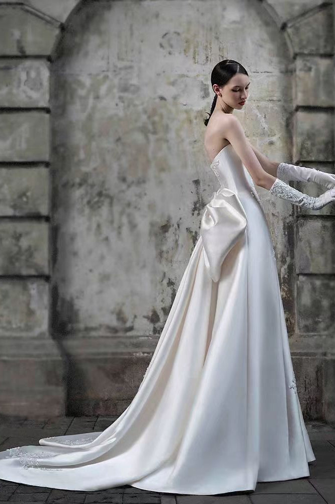 Strapless Satin A Line Wedding Dress - View 3