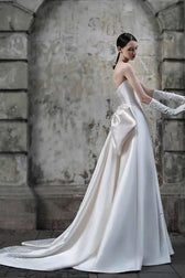Strapless Satin A Line Wedding Dress - View 3