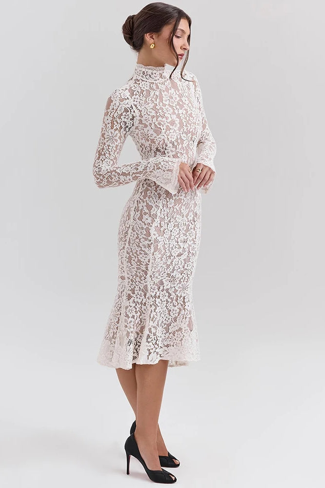 Lace Long Sleeve Midi Dress