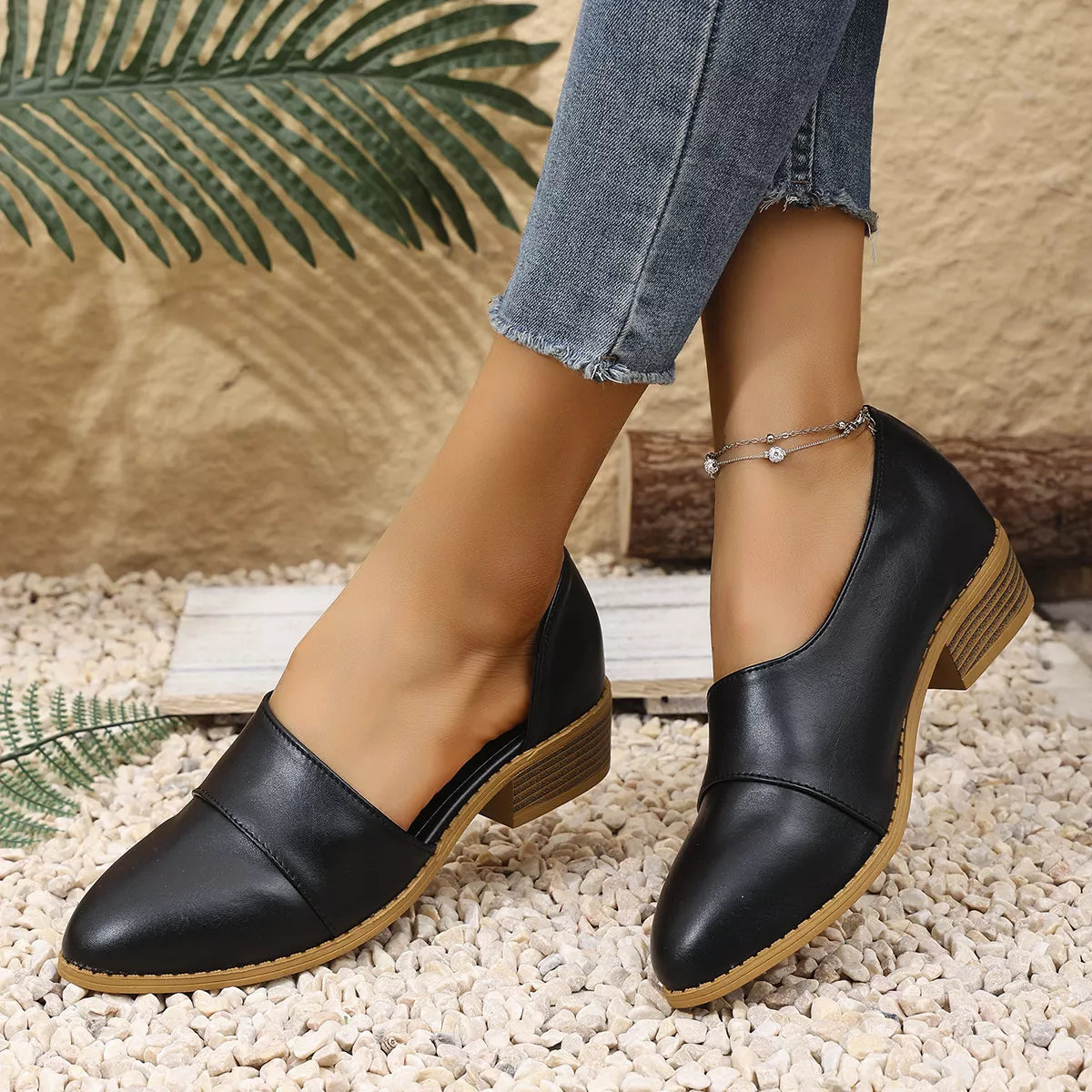 Women’s Pointed Toe Block Heel Loafers – Elegant Slip-On Dress Shoes for Work & Casual Outfits Black