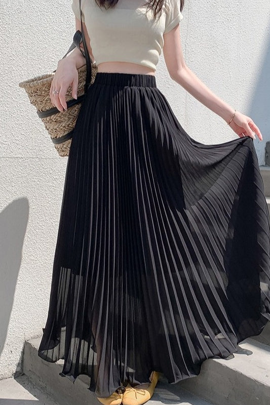 Chiffon Pleated Flowing Maxi Skirt