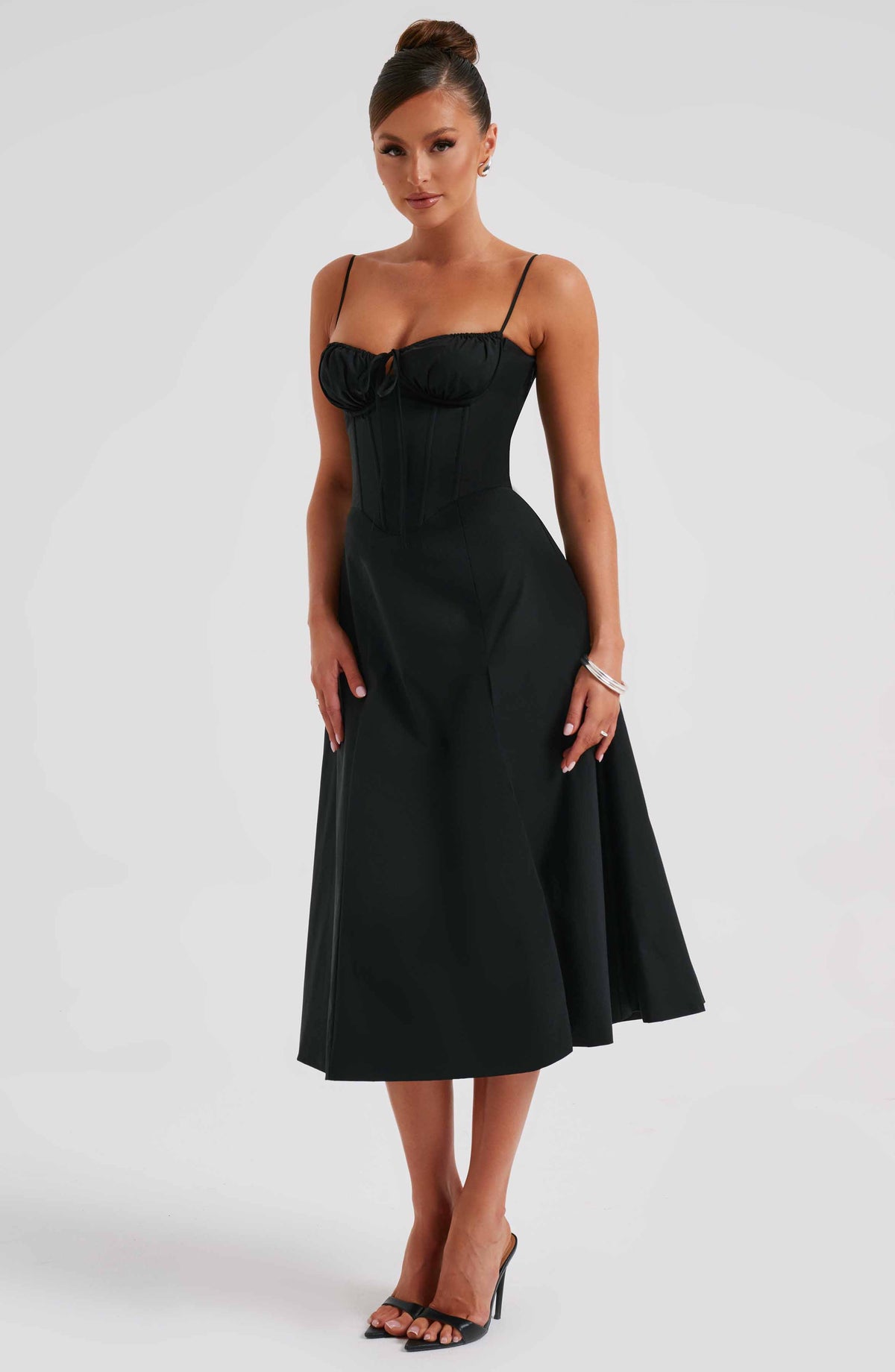 Corset Bodice Sweetheart Cami Strap High Split Midi Dress 10