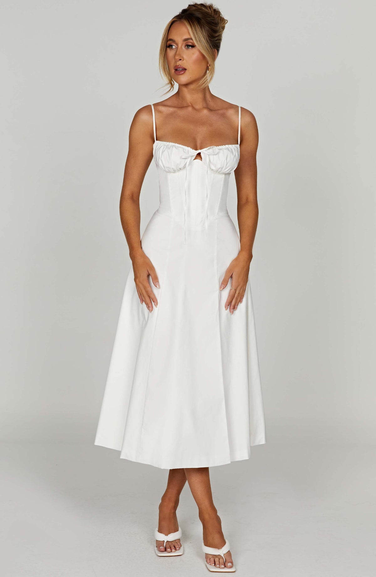 Corset Bodice Sweetheart Cami Strap High Split Midi Dress 12