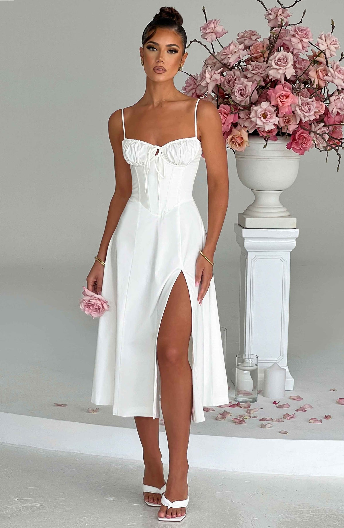 Corset Bodice Sweetheart Cami Strap High Split Midi Dress 5