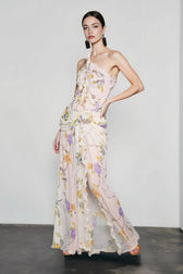 Halter Open Back Floral Sunset Vacation Dress