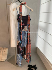 Floral Patchwork Spaghetti Strap Ruffle Maxi Dress 23