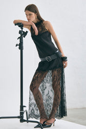 Round Neck Sheer Spliced Solid Elegant Lace Dress
