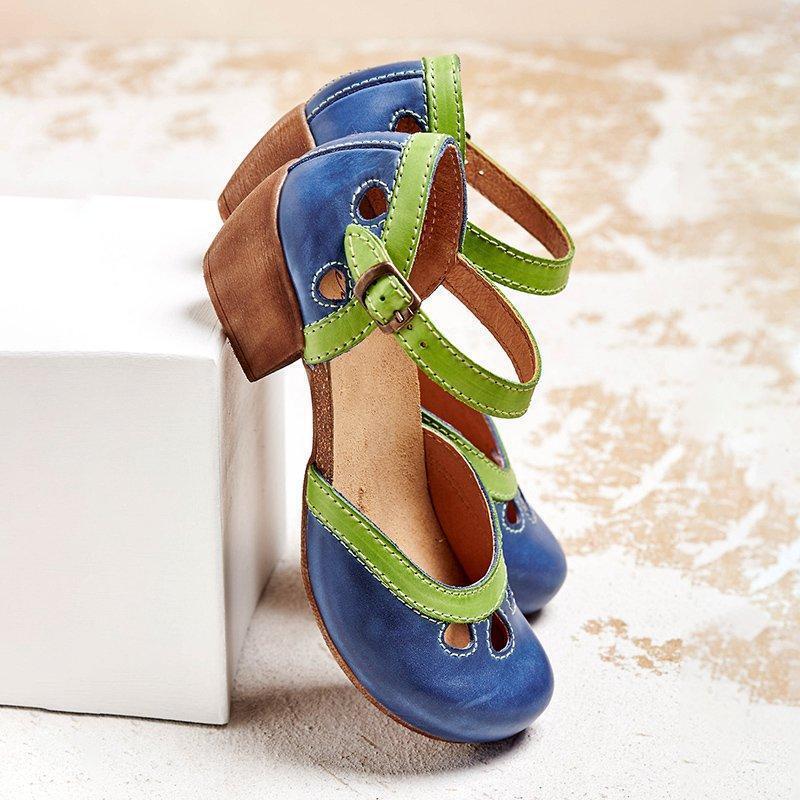 Round Toe Ankle Strap Block Heel Mary Jane Pumps