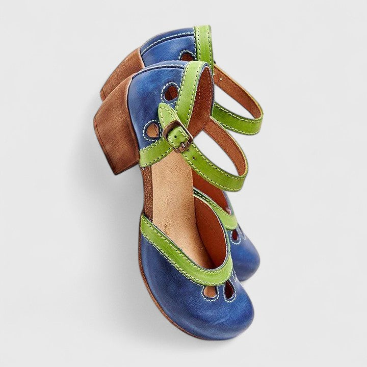 Round Toe Ankle Strap Block Heel Mary Jane Pumps
