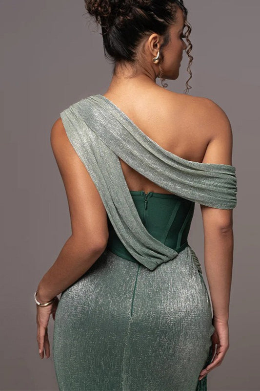 Off Shoulder Corset Cut Out Ruched Mermaid Gown