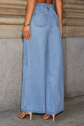 Denim Vest Wide Leg Crop Top Two Piece Pants Set