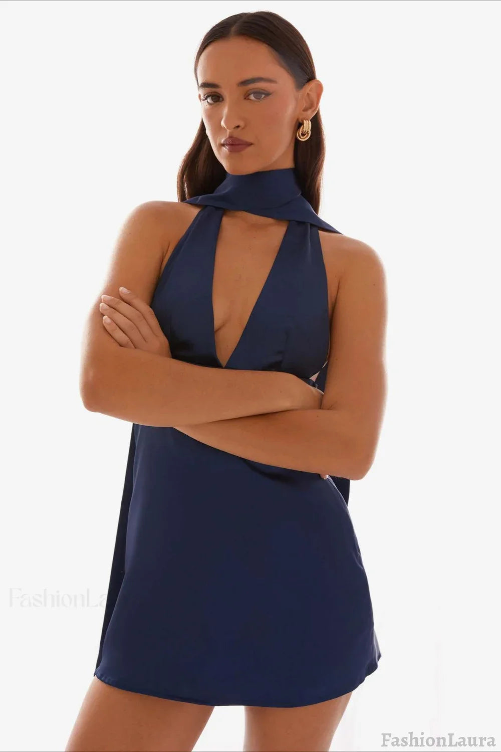 Deep V Backless Ribbon Cocktail Dress