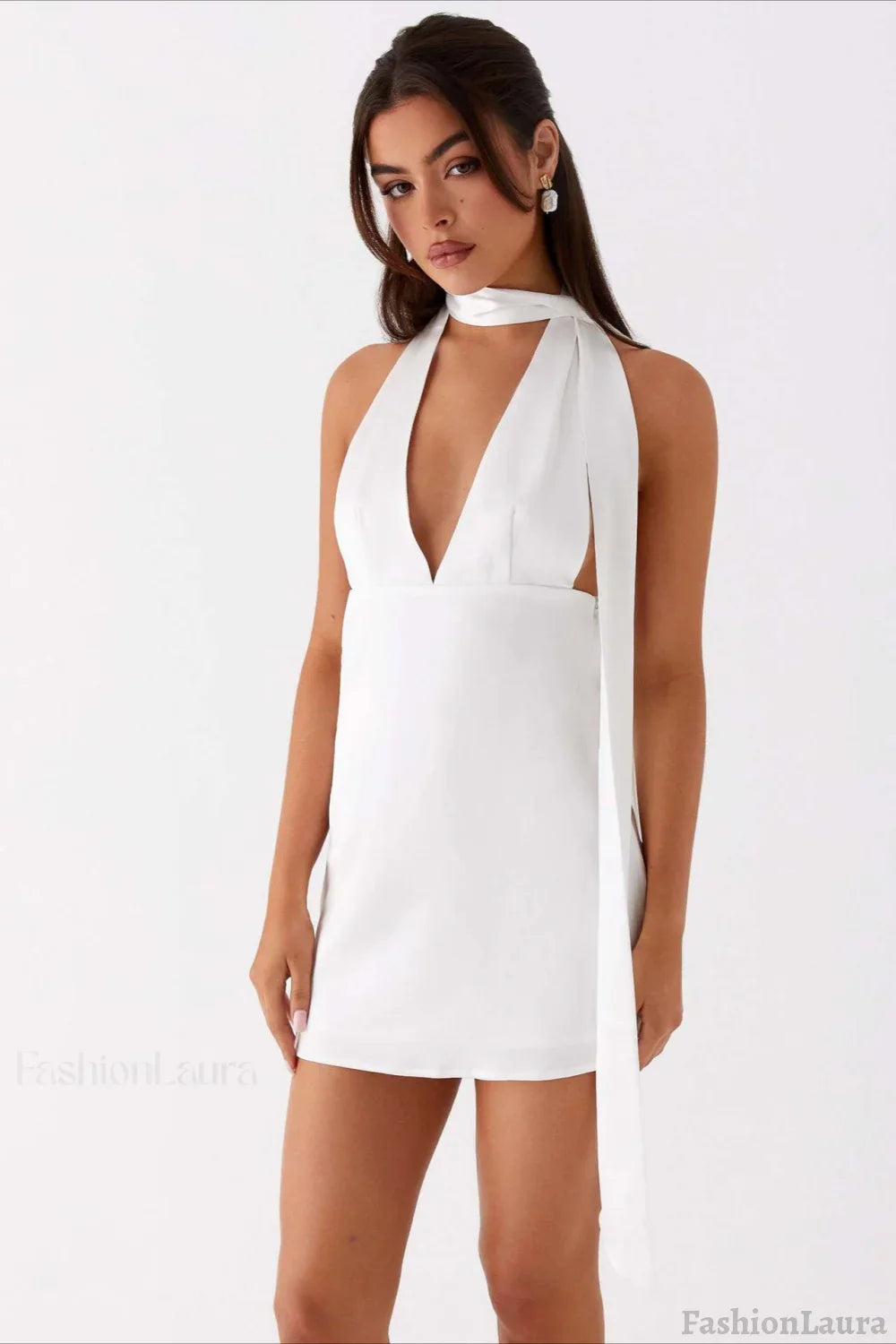 Deep V Backless Ribbon Cocktail Dress