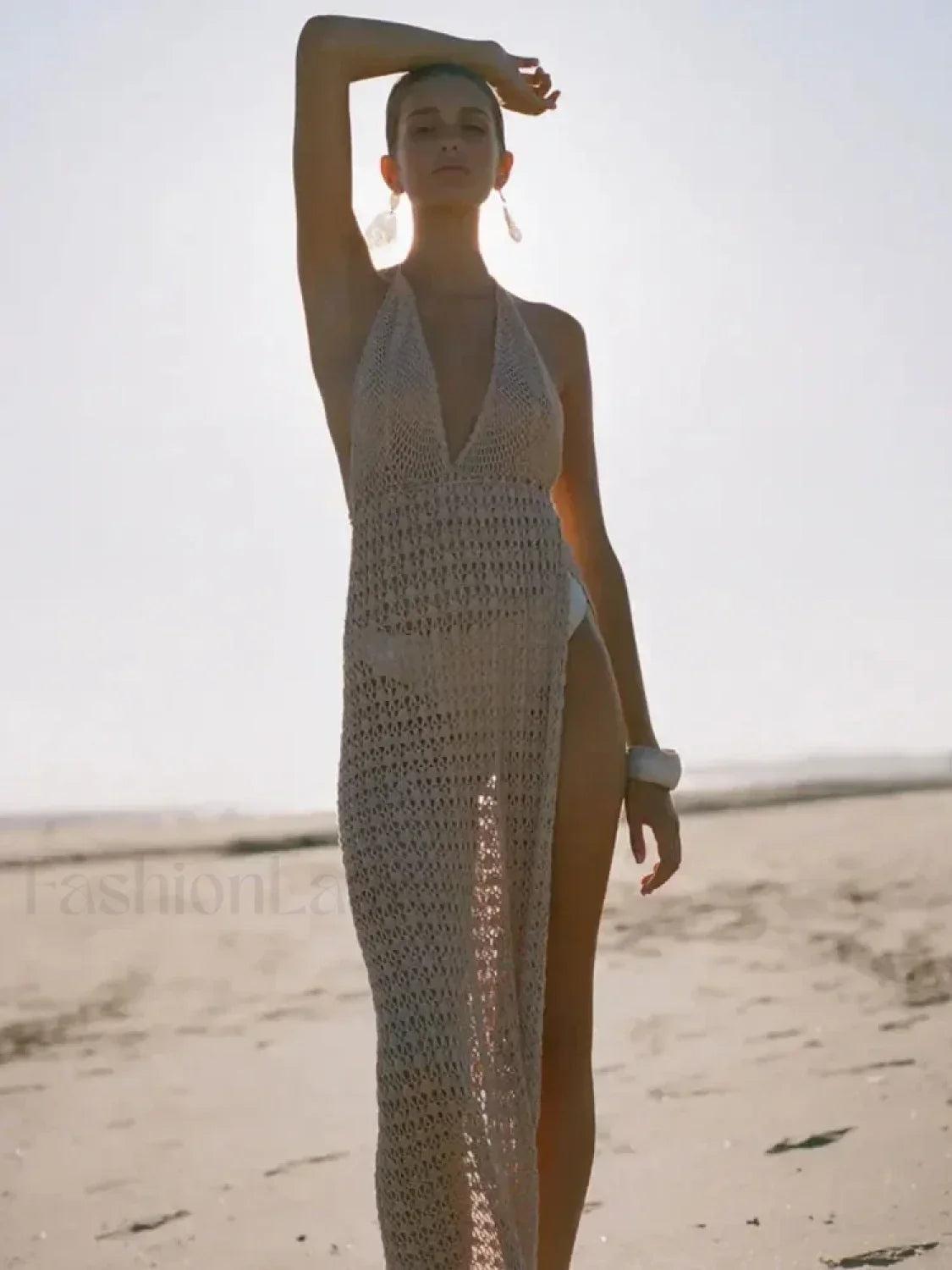 Deep V Backless Slit Maxi Cover Up