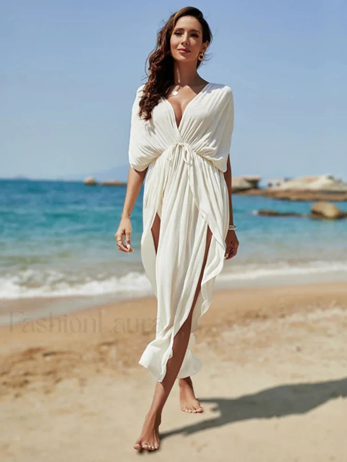 Deep V-Neck Slit Cut Loose Cover Up