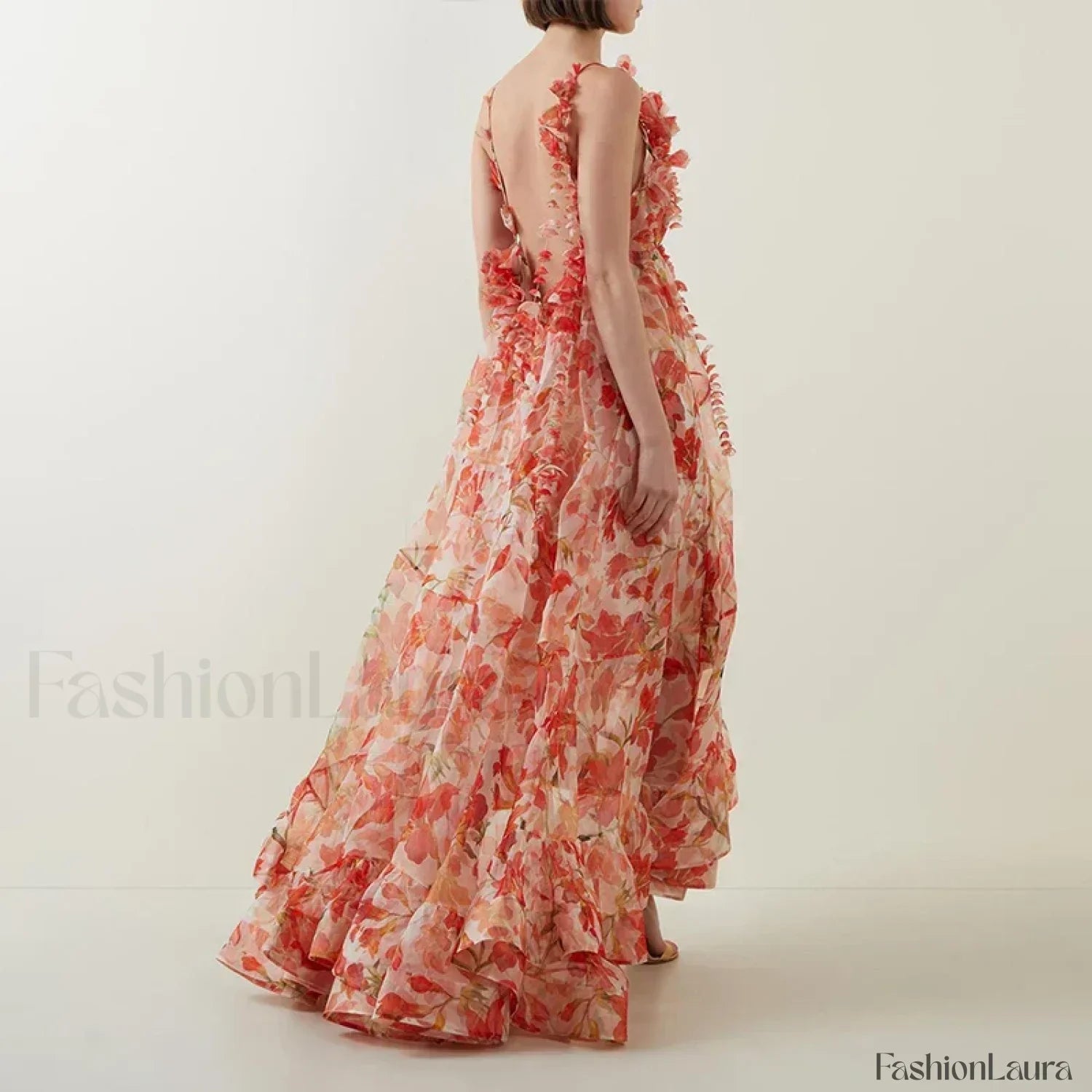 Deep V Ruffle Floral Dress