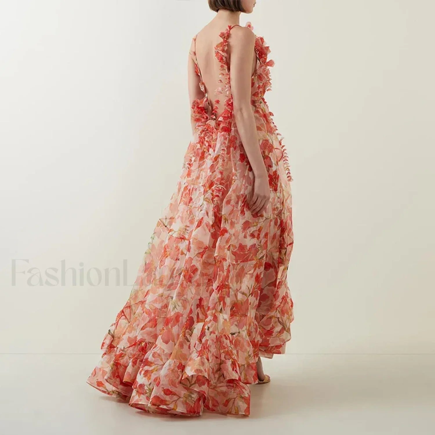 Deep V Ruffle Floral Dress